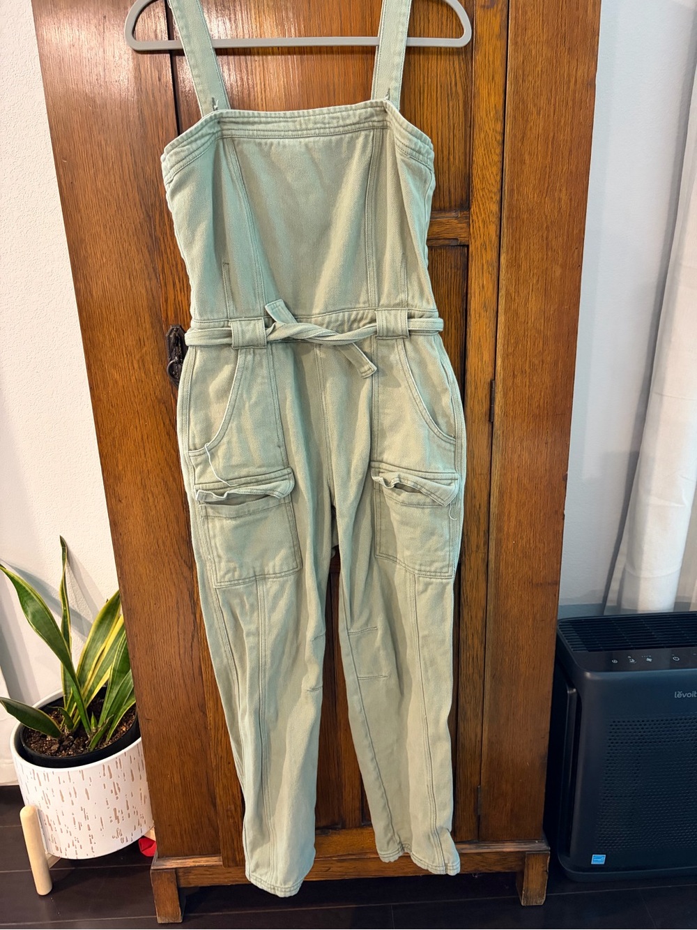Chelsea & Violet Light Sage Utility Overalls